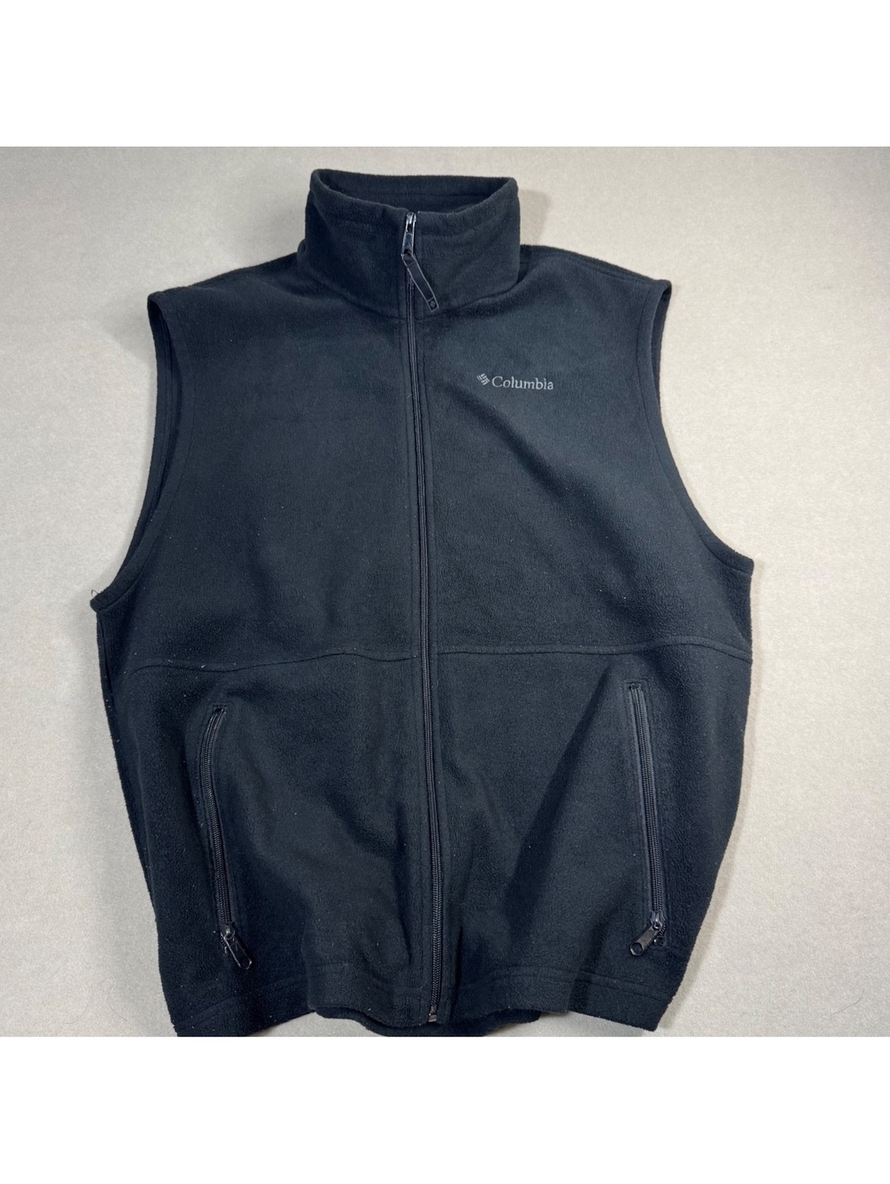 Columbia Fleece Vest Men's L Black Full Zip Sleeveless Jacket Zip Pockets